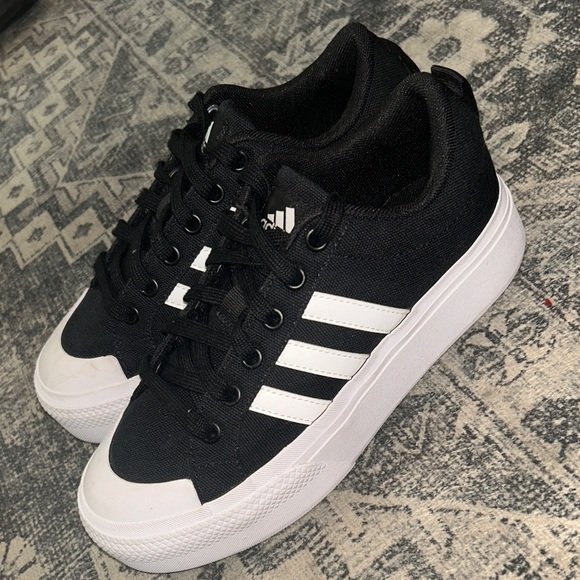 Adidas Men's Black Sneakers with White Stripes - Picture 3 of 8
